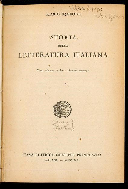 Storia della letteratura italiana - Mario Sansone - copertina