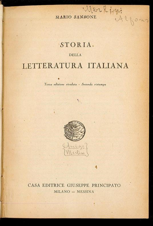 Storia della letteratura italiana - Mario Sansone - copertina