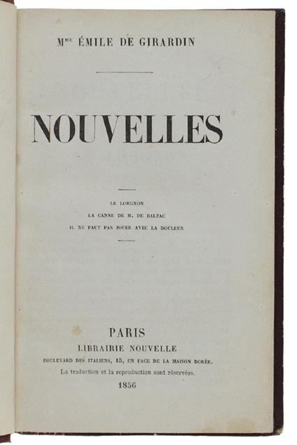 NOUVELLES. Le lorgnon - La Canne de M.de Balzac - Il ne faut pas jouer avec la douleur - copertina