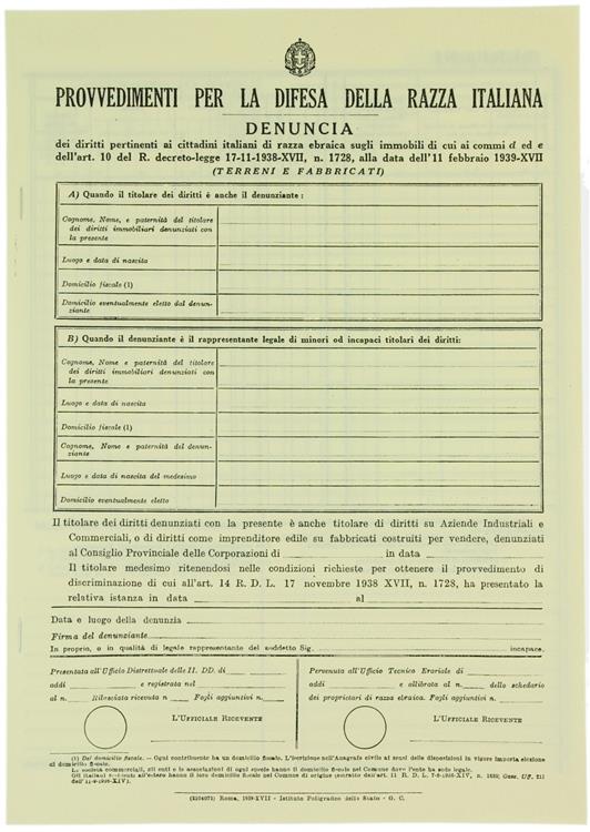 PROVVEDIMENTI PER LA DIFESA DELLA RAZZA ITALIANA - copertina