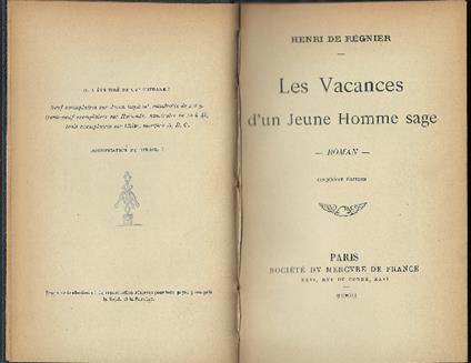 Les Vacances D'un Jeune Homme Sage - Henri de Régnier - copertina