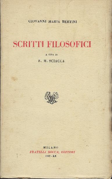 Scritti Filosofici - Giovanni Maria Bertin - copertina