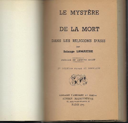 Le Mystère De La Mort Dans Les Religions D'asie - copertina