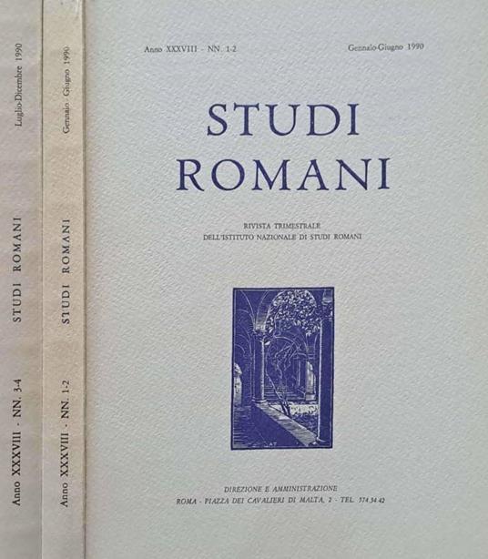 Studi Romani. Rivista trimestrale dell'Istituto Nazionale di Studi Romani. NN. 1-2, gennaio-giugno, NN. 3-4, luglio-dicembre 1990 - copertina