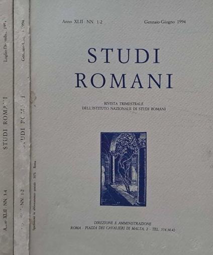 Studi Romani. Rivista trimestrale dell'Istituto Nazionale di Studi Romani. NN. 1-2, gennaio-giugno, NN. 3-4, luglio-dicembre 1994 - copertina