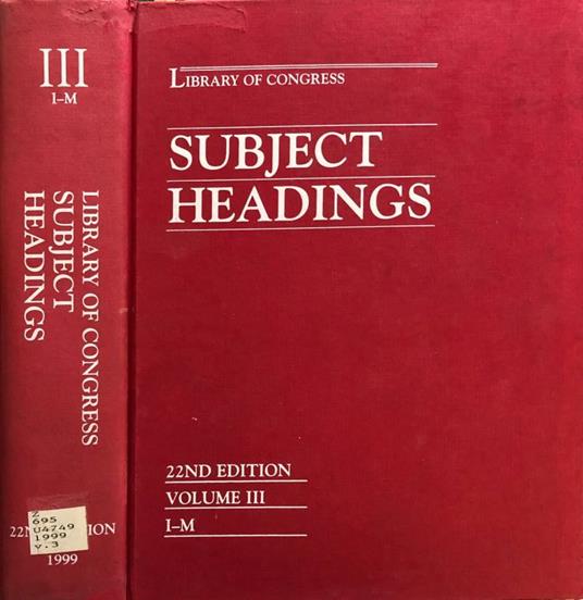 Subject headings vol III I-M - copertina