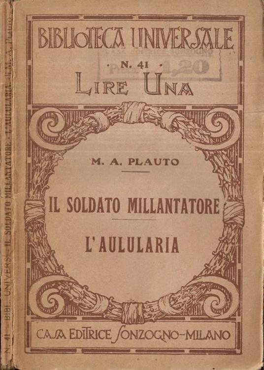 Il soldato millantatore - L' aulularia - copertina