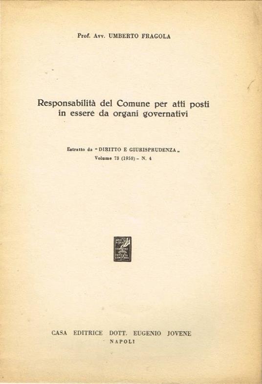 Responsabilità del Comune per atti posti in essere da organi governativi - copertina