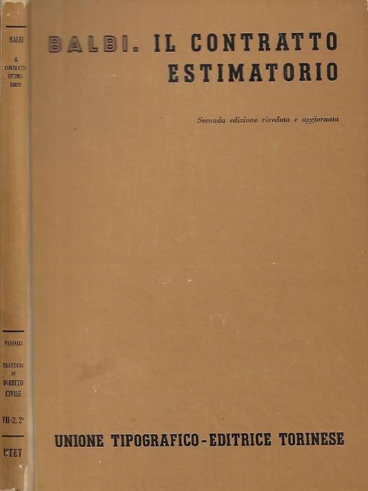 Il contratto estimatorio - Giovanni Balbi - copertina