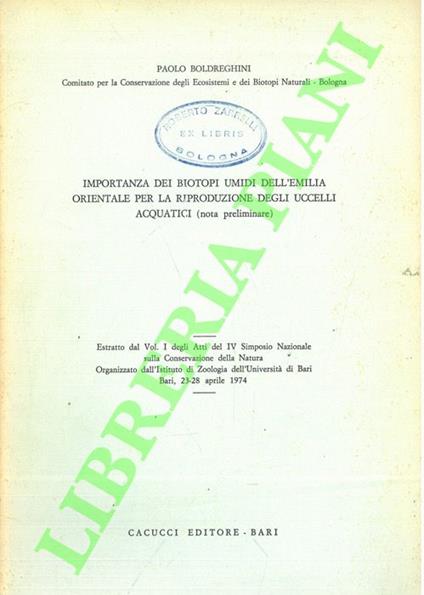 Importanza dei biotopi umidi dell'Emilia Orientale per la riproduzione degli uccelli acquatici (nota preliminare) - Paolo Boldrini - copertina