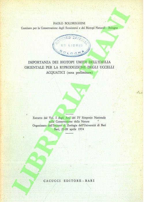 Importanza dei biotopi umidi dell'Emilia Orientale per la riproduzione degli uccelli acquatici (nota preliminare) - Paolo Boldrini - copertina