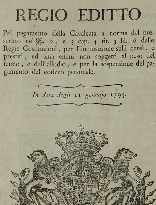 Regio Editto Relativo Alla Tassazione Dei Vassalli ... In Data Degli 11 Gennajo 1793 [Documento Originale]