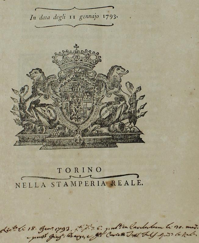 Regio Editto Relativo Alla Tassazione Dei Vassalli ... In Data Degli 11 Gennajo 1793 [Documento Originale]