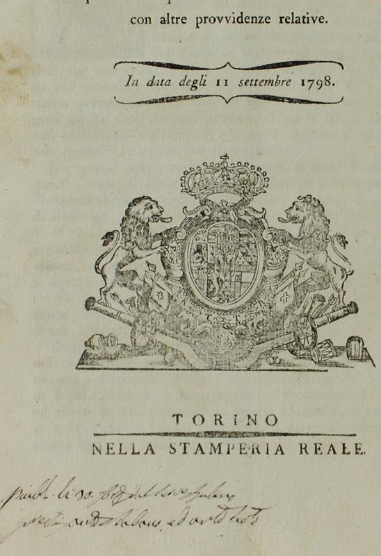 Manifesto Senatorio Riguardante Il Sequestro De' Beni E Redditi... Posseduti In Questi Stati Da' Sudditi Di S.M.Siciliana ... In Data Degi 11 Settembre 1798 [Documento Originale]