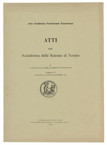 Atti Della Accademia Delle Scienze Di Torino: Volume 117 - copertina