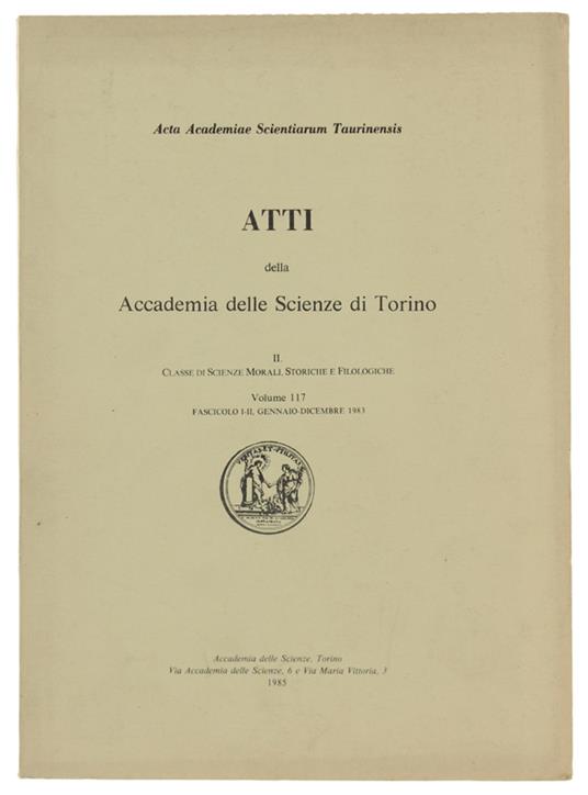 Atti Della Accademia Delle Scienze Di Torino: Volume 117 - copertina