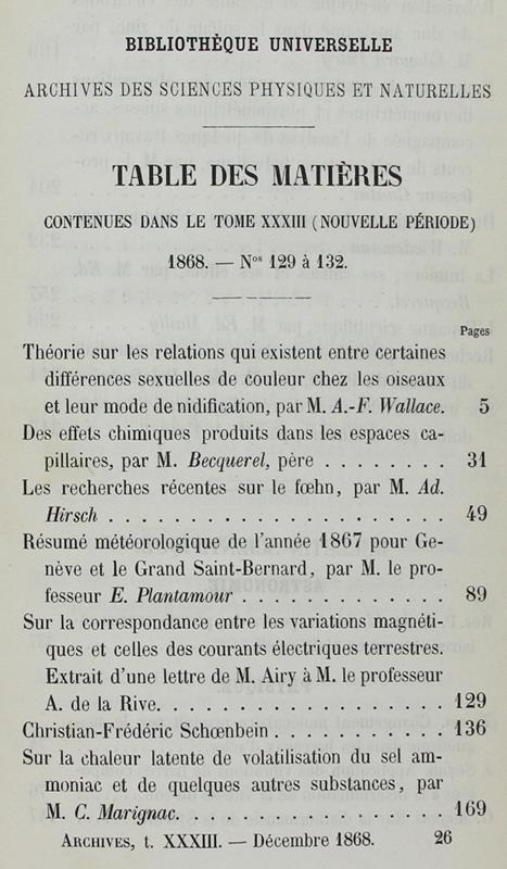 Bibliotheque Universelle Et Revue Suisse. Archives Des Sciences Physiques Et Naturelles. Nouvelle Période