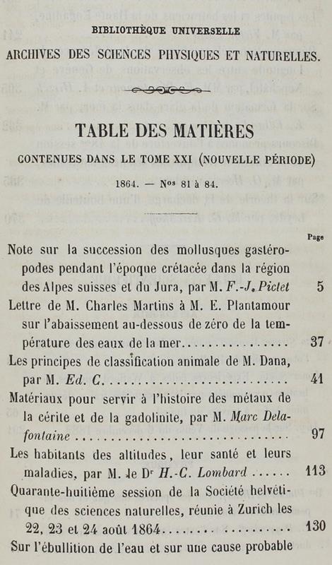 Bibliotheque Universelle Et Revue Suisse. Archives Des Sciences Physiques Et Naturelles. Nouvelle Période
