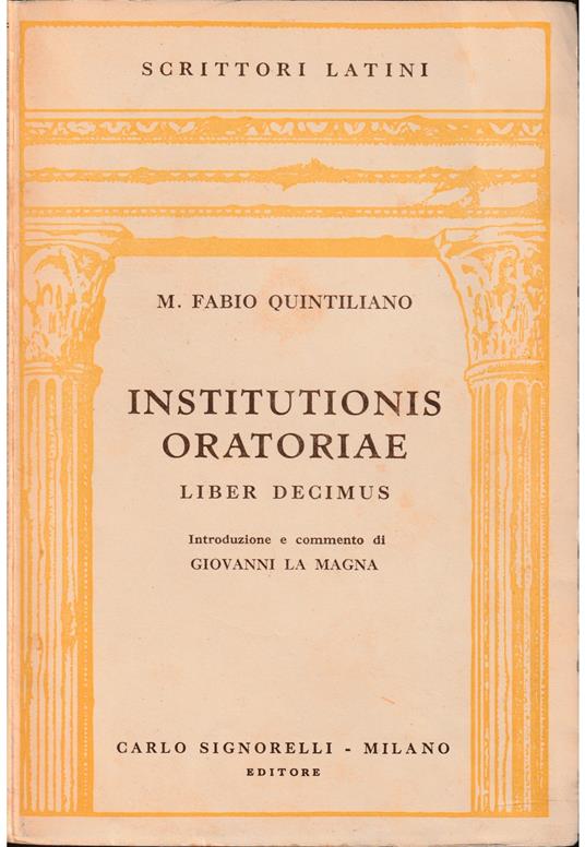 Institutionis oratoriae Liber decimus - copertina