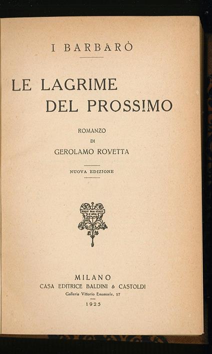 Le lagrime del prossimo - Gerolamo Rovetta - copertina