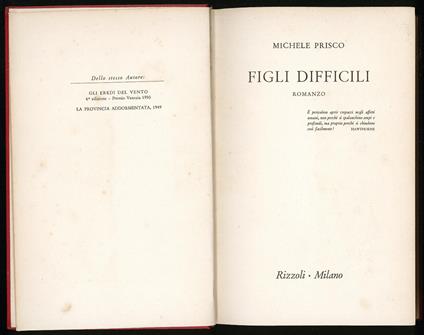 Figli difficili - Michele Prisco - copertina