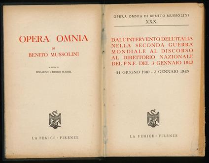 Dall'intervento dell'Italia nella seconda guerra mondiale al discorso al direttorio nazionale swl P.N.F. del 3 gennaio 1942  (11 giugno 1940-3 gennaio 1942) - copertina