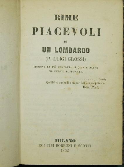 Rime piacevoli di un lombardo - Luigi Grossi - copertina