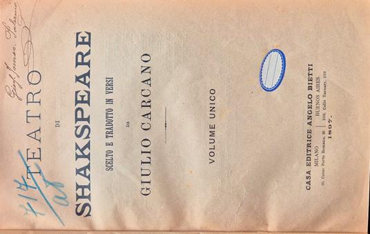 Teatro di Shakspeare - William Shakespeare - copertina