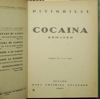 Cocaina - Pitigrilli - copertina