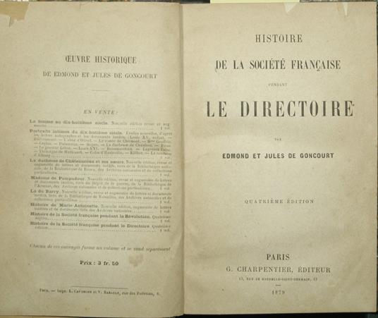 Histoire de la societè francaise pendant le Directoire - copertina