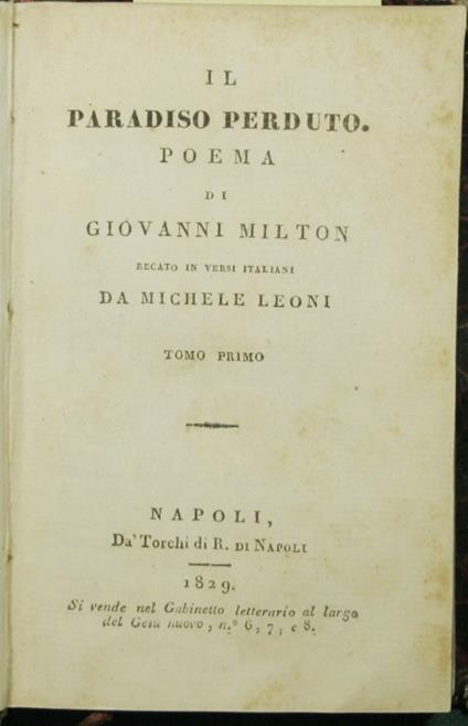 Il paradiso perduto - Giovanni Milone - copertina
