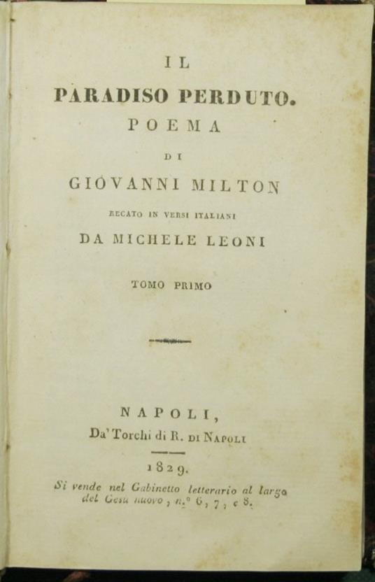 Il paradiso perduto - Giovanni Milone - copertina