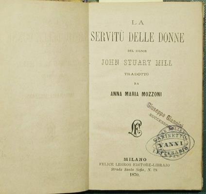 servitù delle donne - John Stuart Mill - copertina