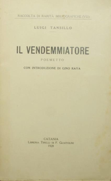 Il vendemmiatore - Luigi Tansillo - copertina
