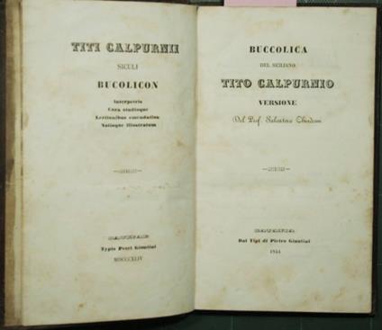 Buccolica - Titi Calpurnii siculi Bucolicon - copertina