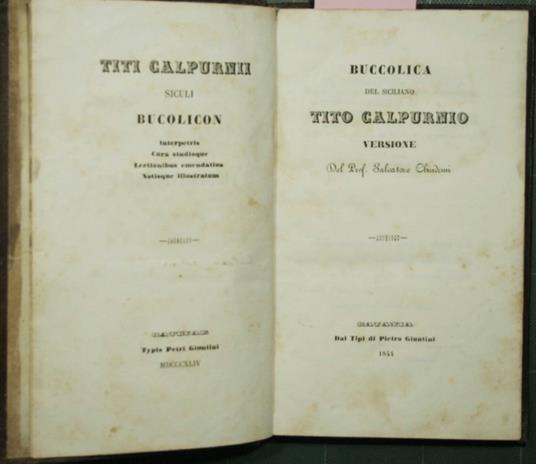 Buccolica - Titi Calpurnii siculi Bucolicon - copertina