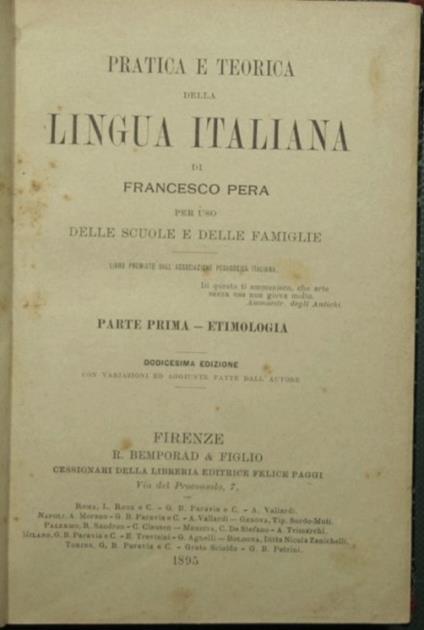 Pratica e teorica della lingua italiana - Francesco Spera - copertina