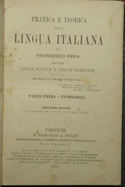 Pratica e teorica della lingua italiana - Francesco Spera - copertina