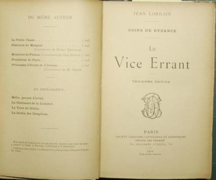 Le Vice Errant - Jean Lorrain - copertina