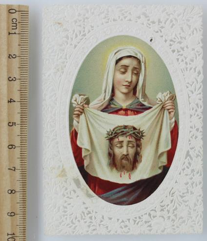 Santino: SANTA VERONICA, velo col volto di Cristo. Cromolitografia cornice trinata - copertina