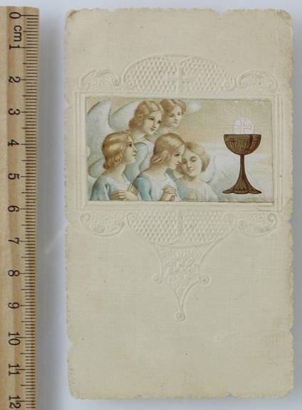 Santino: RICORDO PRIMA COMUNIONE vintage . Immagine centrale in cromolito - copertina
