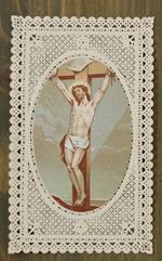 Santino vintage: CRISTO IN CROCE Cromolitografia, cornice trinata