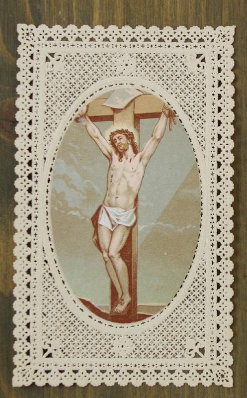 Santino vintage: CRISTO IN CROCE Cromolitografia, cornice trinata - copertina