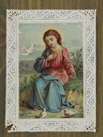 Santino: GESU' BAMBINO E COLOMBI. Cromolitografia, cornice trinata