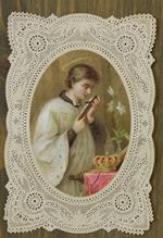 Santino: Cromolitografia, cornice trinata (ricordo di prima comunione?) mm 117x80