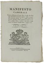 MANIFESTO CAMERALE portante pubblicazione del secondo Stato ... relativo a parte dei Beni delle preesistenti Corporazioni religiose... destinati ai pubblici incanti... 15 luglio 1817  [documento originale]