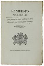 MANIFESTO CAMERALE Portante notificanza ... dei beni aggiudicati alle generali Aziende in odio dei loro debitori...che si esporranno in vendita...10 gennajo 1824 1822  [documento originale]