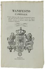MANIFESTO CAMERALE Portante notificanza ... sulla tassa dei dritti di trasferta per Prefetti, Assessori ed Avvocati... 19 dicembre 1823  [documento originale]