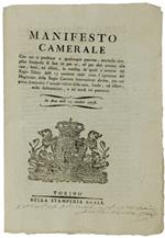 MANIFESTO CAMERALE con cui si proibisce... di vendere beni, ed effetti ... con diminuzione del valore della casa e del fondo ... 23 ottobre 1798  [documento originale]