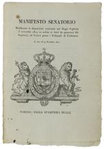 MANIFESTO SENATORIO Notificante li dritti da perceversi dai Segretarj ed Uscieri presso i Tribunali di Prefettura. 9 novembre 1822 [documento originale]